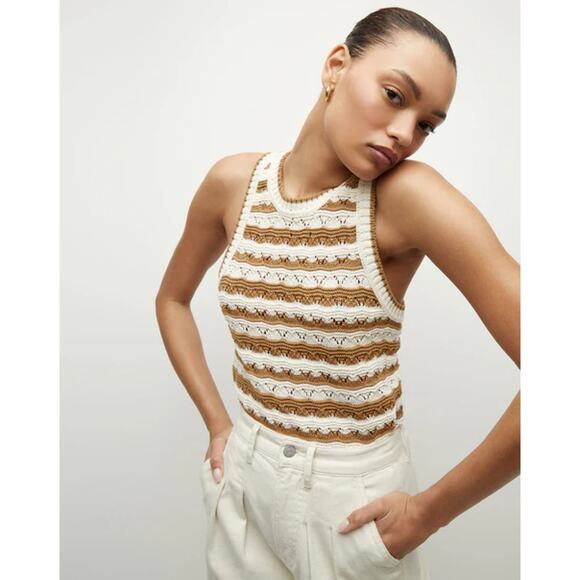 Veronica Beard Tops - Veronica Beard NWT Jerrel Striped Cotton Knit Tank Desert Khaki Off-White